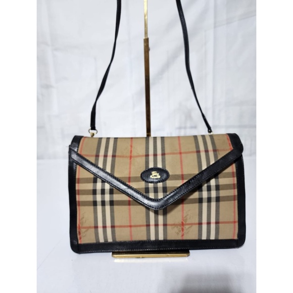 Authentic Burberry Vintage Haymarket Check Canvas Envelope Clutch Bag Black/Beig - Picture 7 of 13